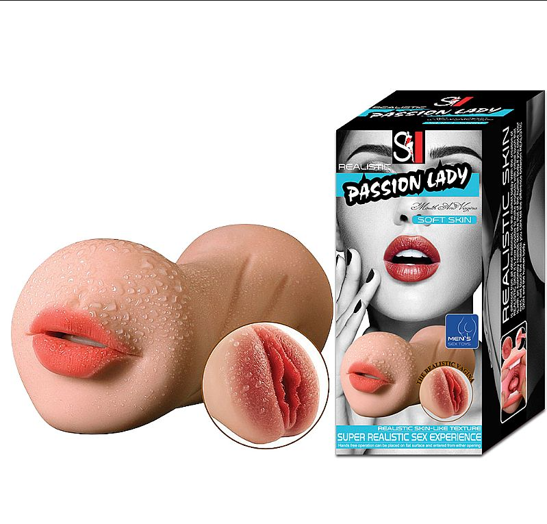 Masturbador Duplo que Simula Sexo Vaginal e Oral com Texturas Interna - SI Passion Lady | 15 x 3,5 cm